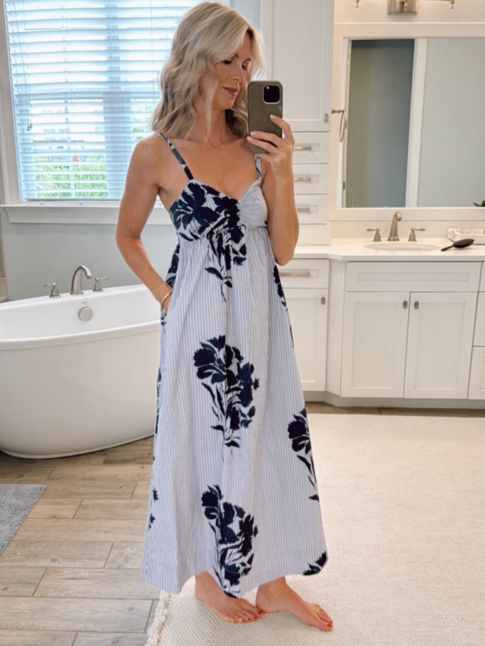 Abercrombie & Fitch Sweetheart Babydoll Maxi Dress Blue Floral Stripe NWT M P - Picture 2 of 16